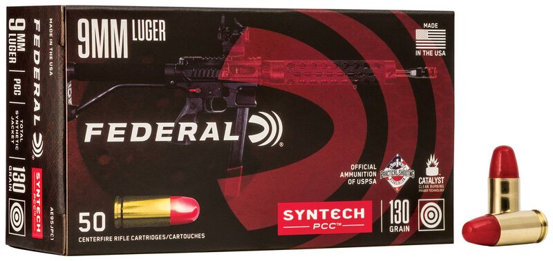 Syntech PCC, 9mm Luger, 130 Grain, Syntech Jacket Flat Nose, 1140 fps