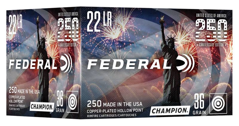 250th Anniversary USA Rimfire, 22 LR, 36 Grain, Copper Plated Hollow Point, 1260 fps