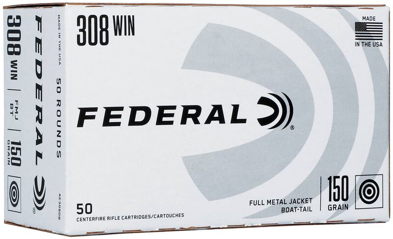 Federal Training, 308 Win, 150 Grain, Full Metal Jacket Boat-Tail, 2820 fps