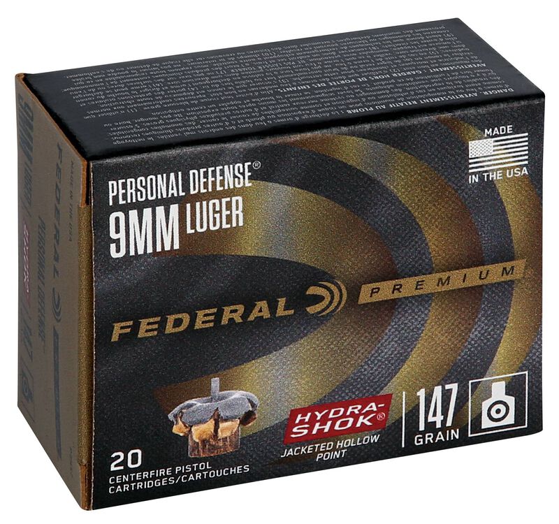 Personal Defense Hydra-Shok, 9mm Luger, 147 Grain, Hydra-Shok Jacketed Hollow Point, 1000 fps