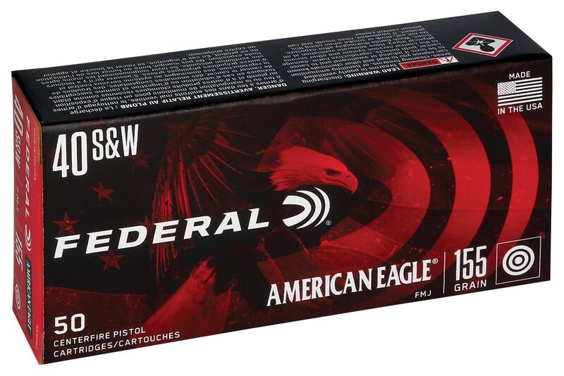American Eagle Handgun, 40 S&amp;W, 155 Grain, Full Metal Jacket, 1160 fps