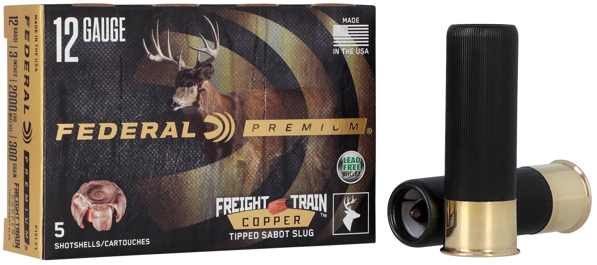 Federal 12 ga 300gr Freight Train Slug – Powerful 12 Gauge 3 in Hunting Ammo, 2000 fps, 5 Rounds