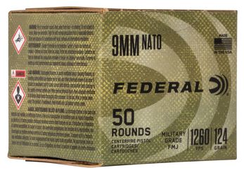 Military Grade, 9mm NATO, 124 Grain, Full Metal Jacket, 1260 fps