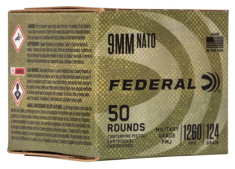 Military Grade, 9mm NATO, 124 Grain, Full Metal Jacket, 1260 fps