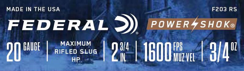 Power-Shok Rifled Slug, 20 Gauge, 328 Grain, 2-3/4 in, 1600 fps