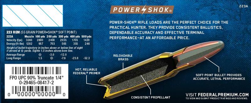 Power-Shok Rifle, 223 Rem, 55 Grain, Jacketed Soft Point, 3240 fps