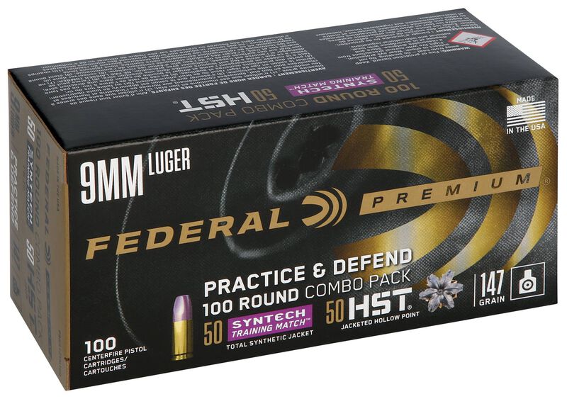 Practice &amp; Defend, 9mm Luger, 147 Grain, HST JHP / Syntech TSJ, 1000 fps