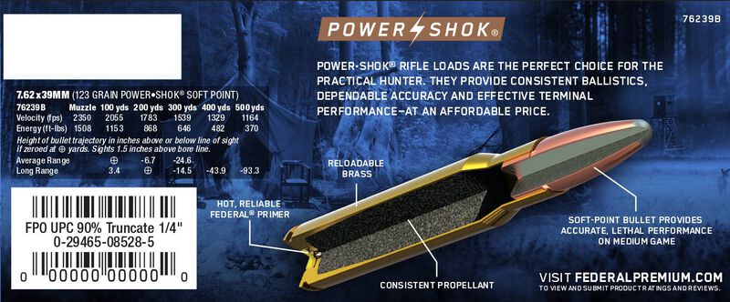 Power-Shok Rifle, 7.62x39, 123 Grain, Jacketed Soft Point, 2350 fps