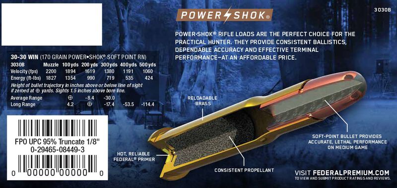 Power-Shok Rifle, 30-30 Win, 170 Grain, Jacketed Soft Point, 2200 fps