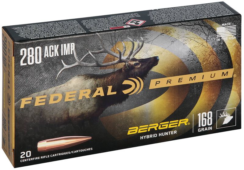Berger Hybrid Hunter, 280 Ackley Improved, 168 Grain, Berger Hybrid, 2800 fps
