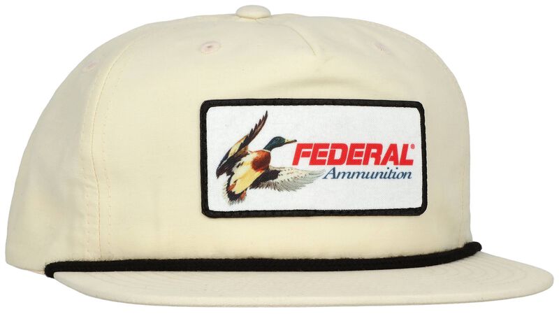 Federal Duck Patch Black Rope Hat, Cream, Flat Bill