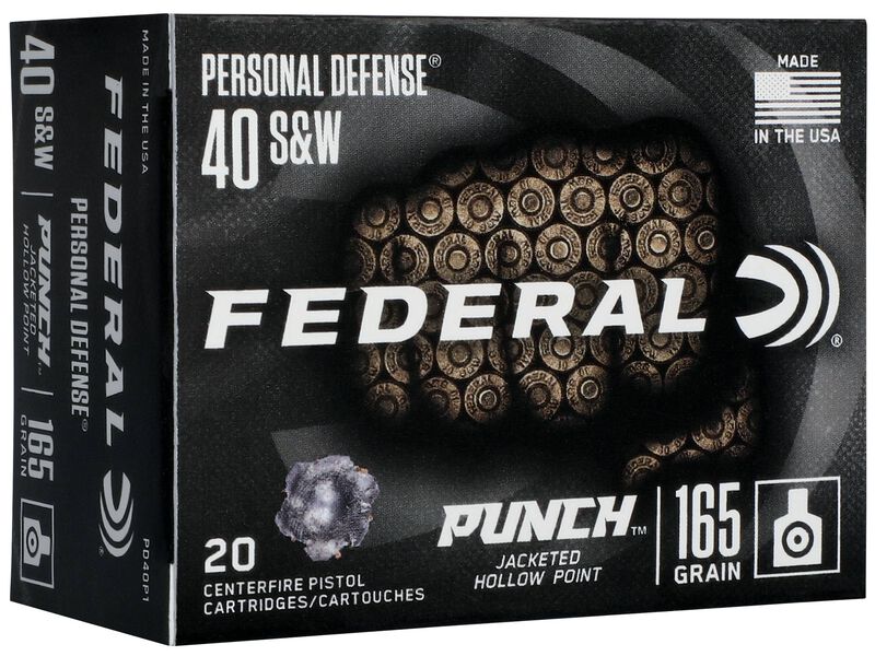 Personal Defense Punch, 40 S&amp;W, 165 Grain, Jacketed Hollow Point, 1130 fps