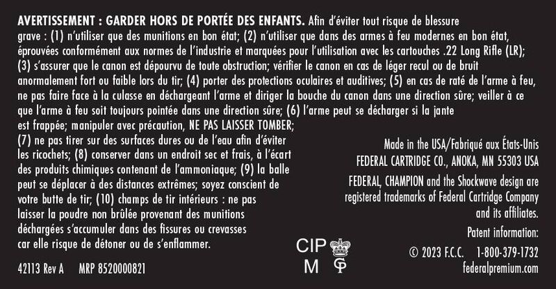 Champion Training - Rimfire, 22 LR, 40 Grain, Lead Round Nose, 1240 fps