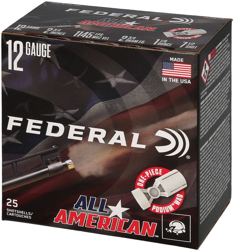 All-American, 12 Gauge, 7.5 Shot, 2-3/4 in, 1 1/8 oz, 1145 fps