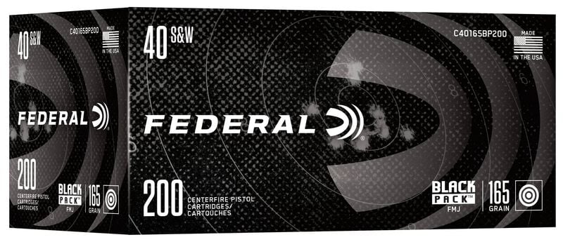 Black Pack Handgun, 40 S&amp;W, 165 Grain, Full Metal Jacket, 1050 fps