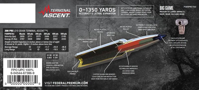 Terminal Ascent, 300 PRC, 210 Grain, Terminal Ascent, 2850 fps