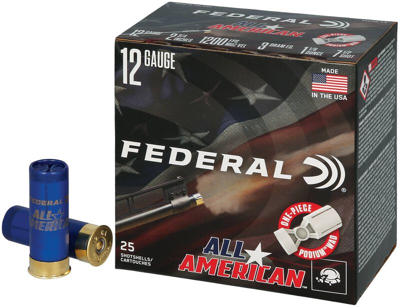 All-American, 12 Gauge, 7.5 Shot, 2-3/4 in, 1 1/8 oz, 1200 fps