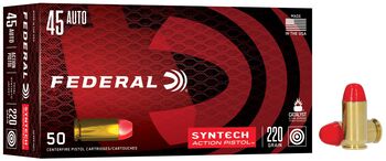Syntech Action Pistol, 45 Auto, 220 Grain, Syntech Jacket Flat Nose, 795 fps