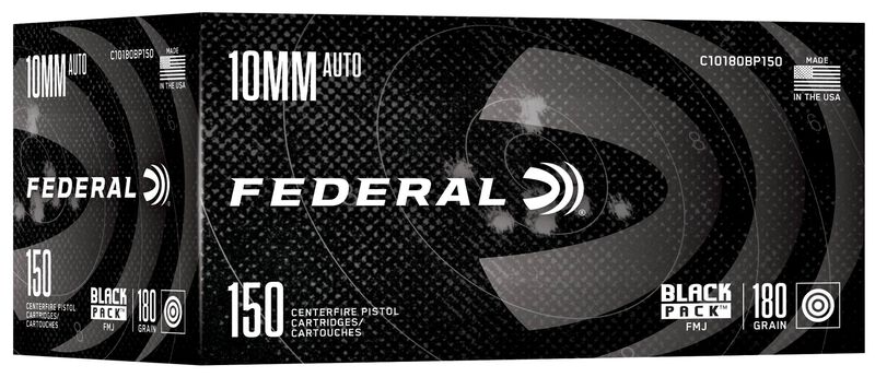 Black Pack Handgun, 10mm Auto, 180 Grain, Full Metal Jacket, 1200 fps