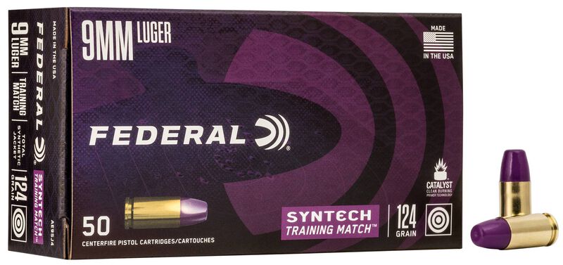 Syntech Training Match, 9mm Luger, 124 Grain, Syntech Jacket Flat Nose, 1150 fps