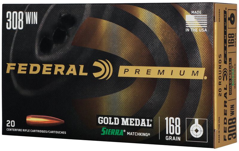 Gold Medal Sierra MatchKing, 308 Win, 168 Grain, Sierra Matchking Boat-Tail Hollow Point, 2650 fps