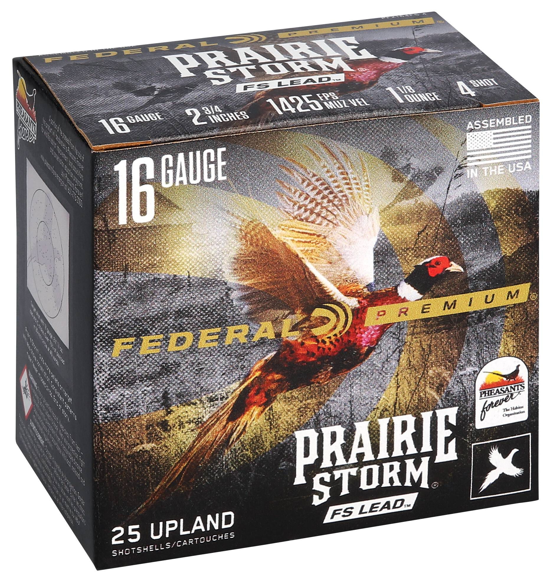 Federal Prairie Storm Lead 16ga 4 Shot FS 2-3/4in 1-1/8oz – Hard-Hitting 16 Gauge Pheasant Load, 25 Rounds - Image 4