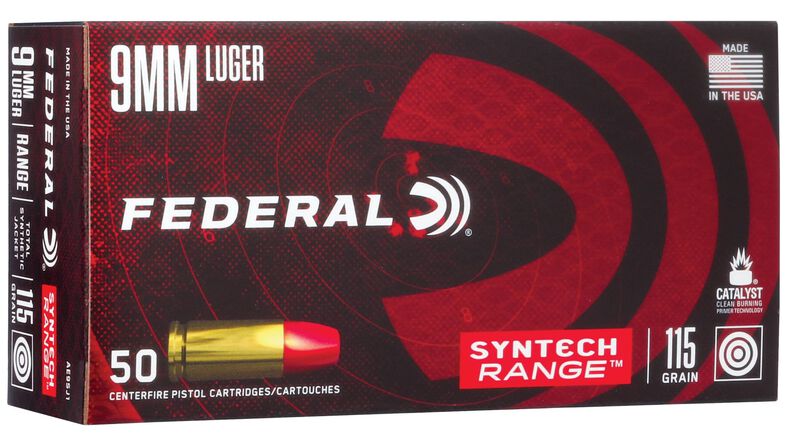Syntech Range, 9mm Luger, 115 Grain, Syntech Jacket Flat Nose, 1150 fps