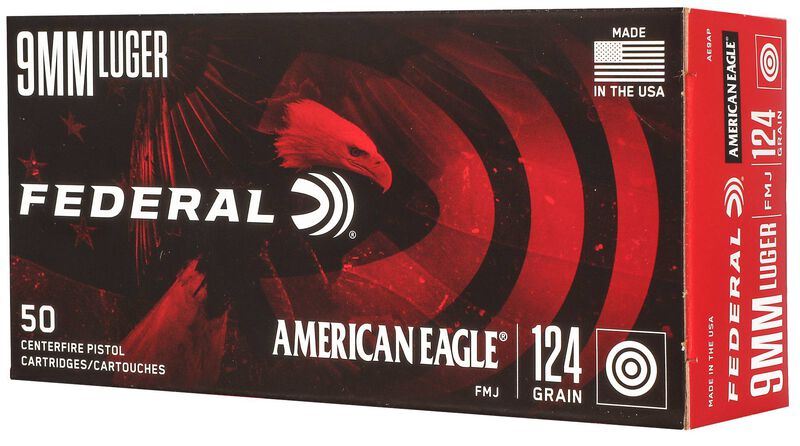 American Eagle Handgun, 9mm Luger, 124 Grain, Full Metal Jacket, 1150 fps