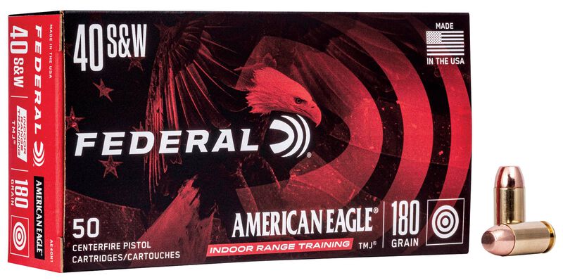American Eagle Indoor Range Training, 40 S&amp;W, 180 Grain, Full Metal Jacket, 1000 fps