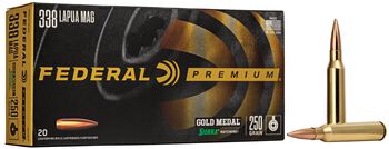 Gold Medal Sierra MatchKing, 338 Lapua Mag, 250 Grain, Sierra Matchking Boat-Tail Hollow Point, 2950 fps