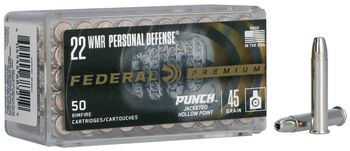 Personal Defense Punch Rimfire, 22 WMR, 45 Grain, Punch Jacket Hollow Point, 1000 fps