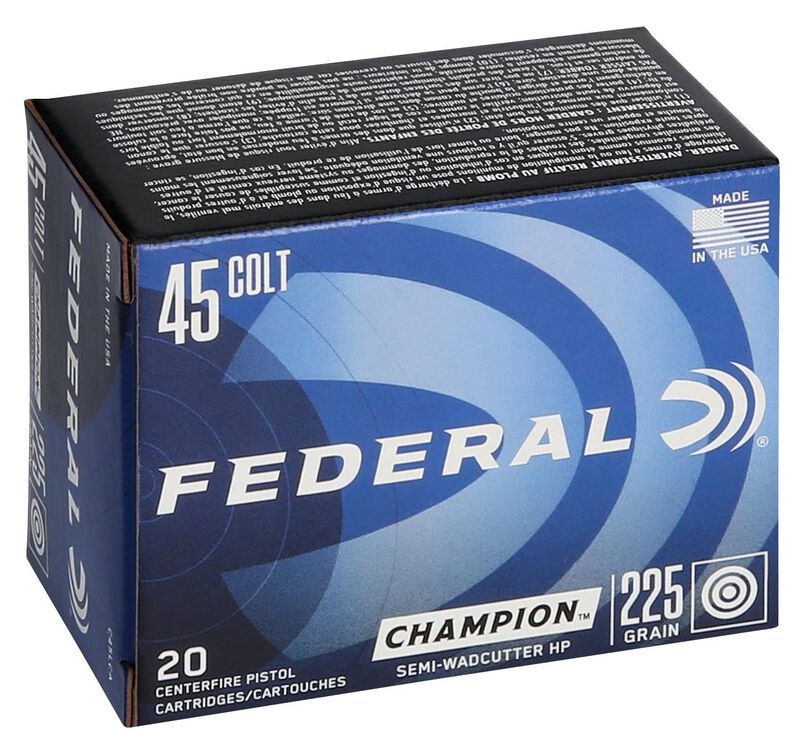 Champion Training, 45 Colt, 225 Grain, Semi-Wadcutter Hollow Point, 830 fps