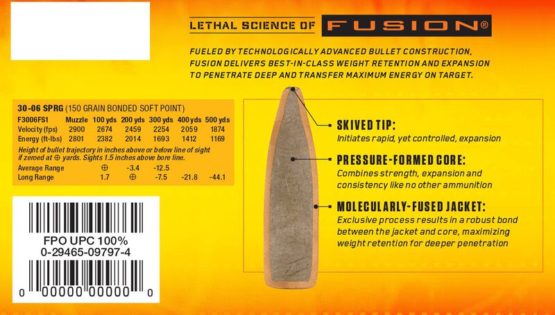 Fusion Rifle, 30-06 Springfield, 150 Grain, Fusion Soft Point, 2900 fps