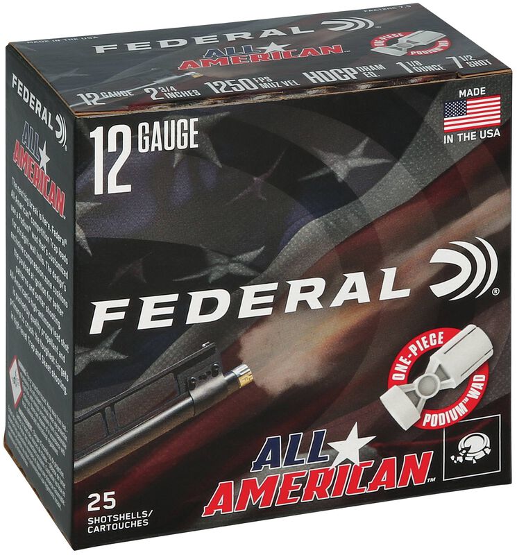 All American, 12 Gauge, 7.5 Shot, 2-3/4 in, 1 1/8 oz, 1250 fps