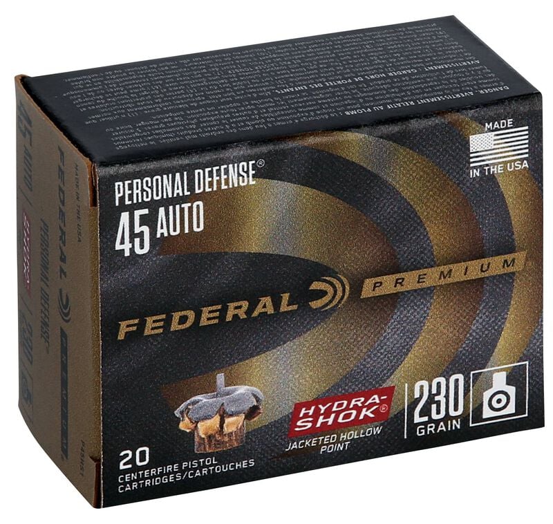 Personal Defense Hydra-Shok, 45 Auto, 230 Grain, Hydra-Shok Jacketed Hollow Point, 900 fps
