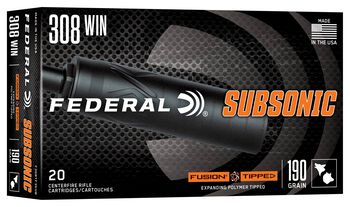 Federal Subsonic, 308 Win, 190 Grain, Fusion Tipped, 1000 fps