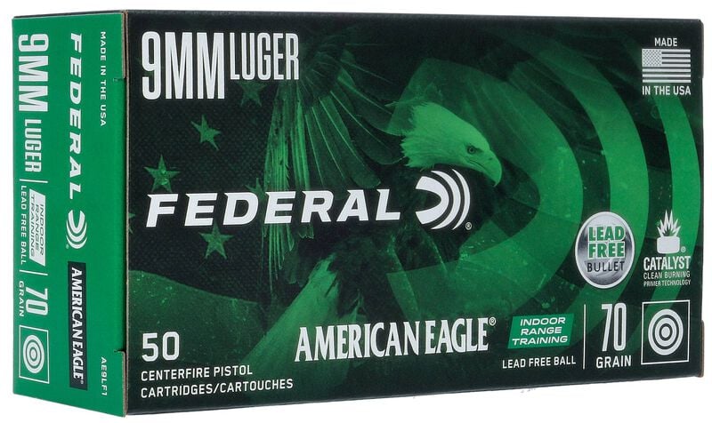 American Eagle Indoor Range Training Lead Free, 9mm Luger, 70 Grain, Lead Free IRT, 1625 fps