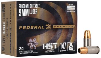 Personal Defense HST, 9mm Luger, 147 Grain, HST Jacketed Hollow Point, 1000 fps