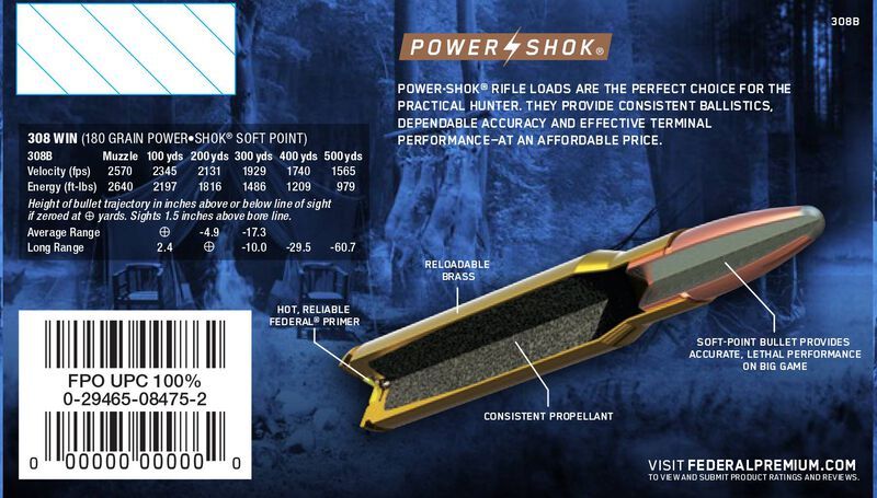 Power-Shok Rifle, 308 Win, 180 Grain, Jacketed Soft Point, 2570 fps