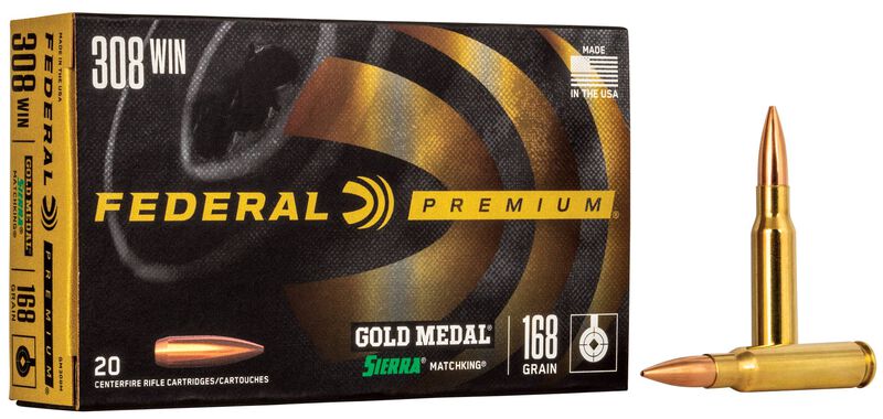 Gold Medal Sierra MatchKing, 308 Win, 168 Grain, Sierra Matchking Boat-Tail Hollow Point, 2650 fps
