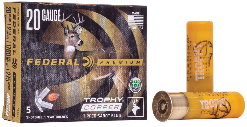 Trophy Copper Sabot Slug, 20 Gauge, 275 Grain, 2-3/4 in, 1700 fps