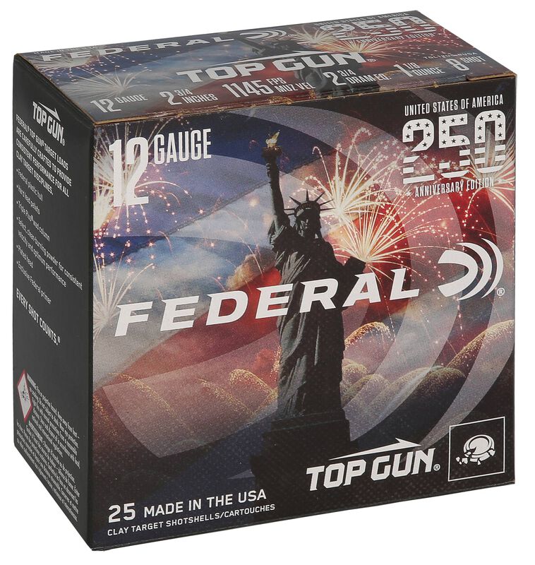 250th Anniversary USA Shotshell, 12 Gauge, 8 Shot, 2-3/4 in, 1 1/8 oz, 1145 fps