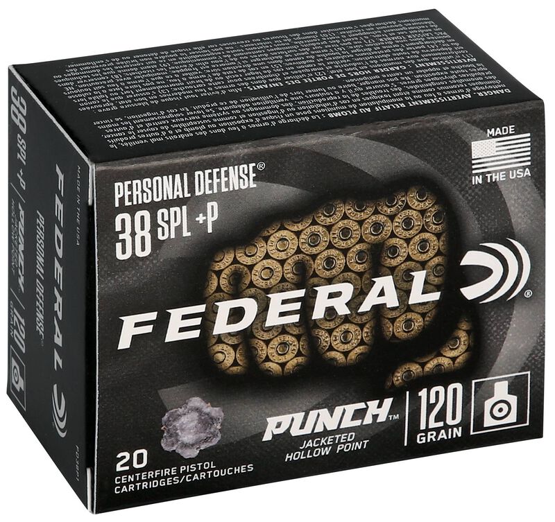 Personal Defense Punch, 38 Special +P, 120 Grain, Jacketed Hollow Point, 1000 fps