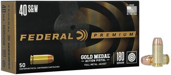 Gold Medal Action Pistol, 40 S&W, 180 Grain, Total Metal Jacket Flat Nose, 950 fps