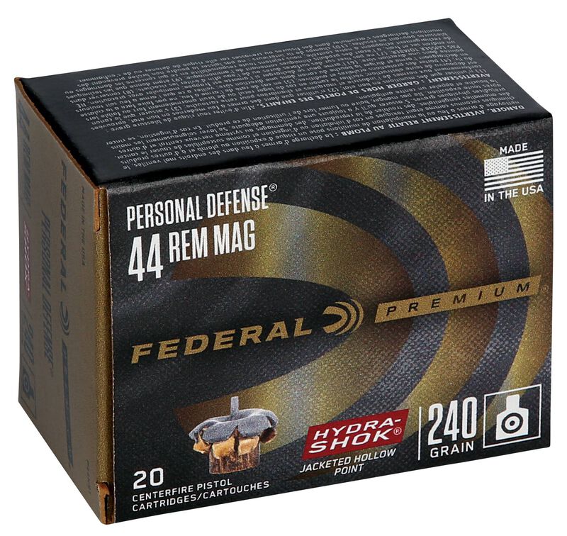 Personal Defense Hydra-Shok, 44 Rem Magnum, 240 Grain, Hydra-Shok Jacketed Hollow Point, 1210 fps