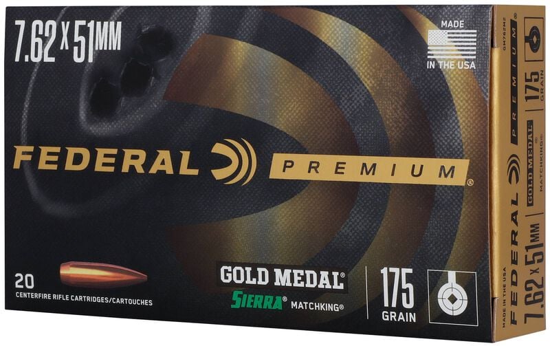 Gold Medal Sierra MatchKing, 7.62x51mm NATO, 175 Grain, Sierra Matchking Boat-Tail Hollow Point, 2600 fps