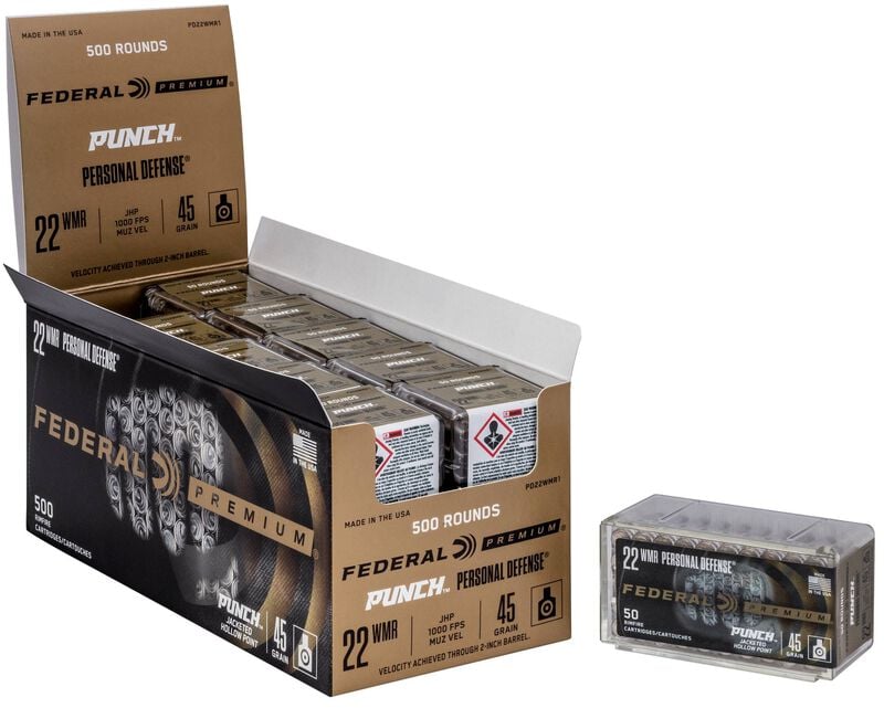 Personal Defense Punch Rimfire, 22 WMR, 45 Grain, Punch Jacket Hollow Point, 1000 fps
