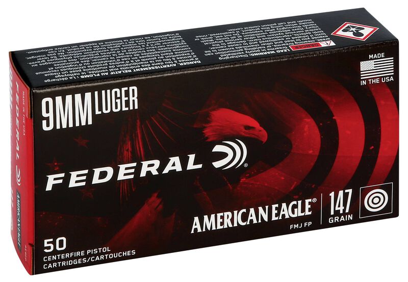 American Eagle Handgun, 9mm Luger, 147 Grain, Full Metal Jacket, 1000 fps