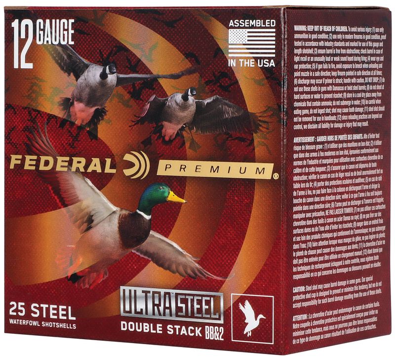 Ultra Steel, 12 Gauge, BB and 2 Shot, 3 in, 1 1/4 oz, 1450 fps
