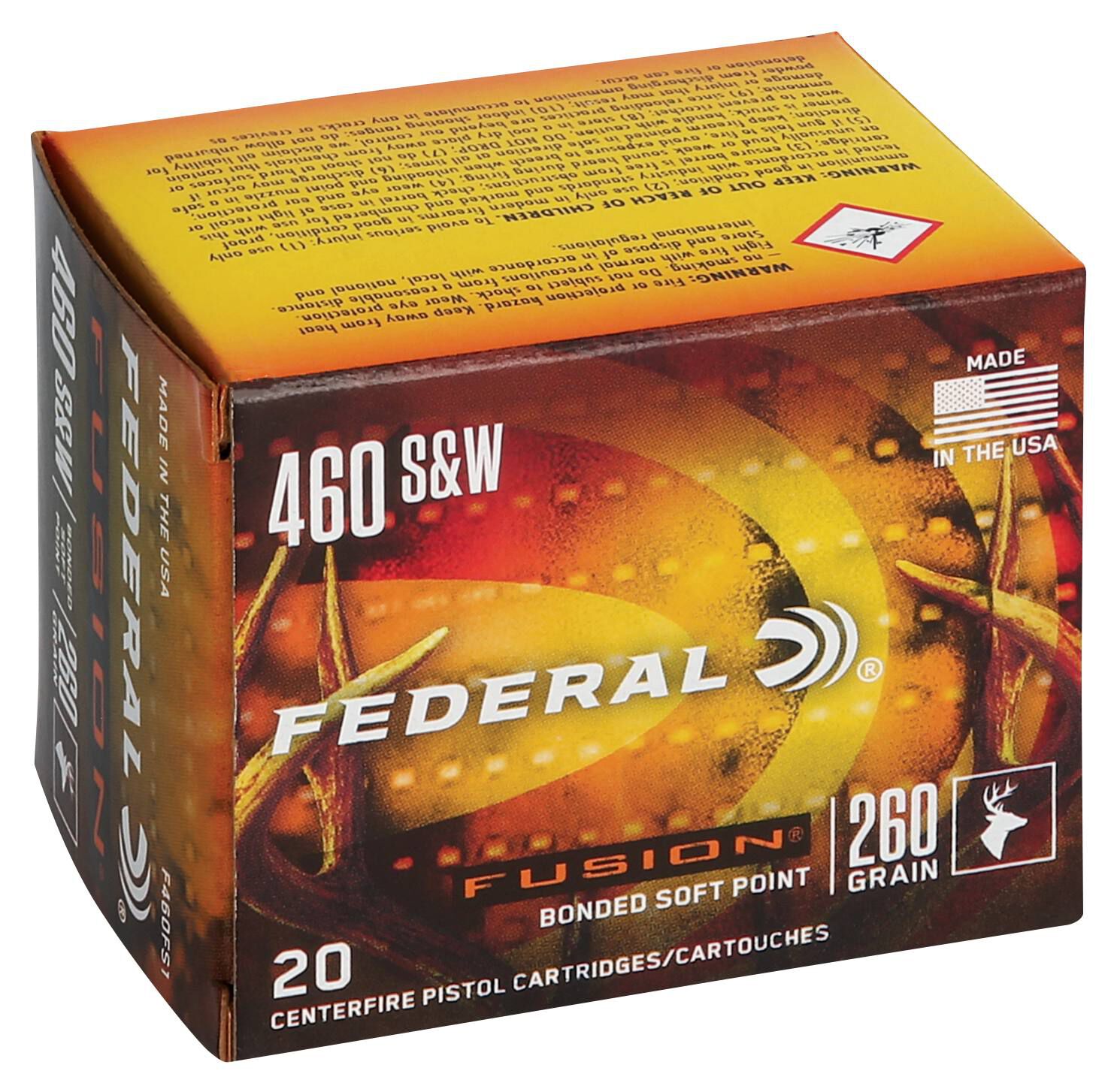 Federal 460 SW 260gr Fusion SP – Powerful .460 S&W Magnum Hunting Ammo, 1600 fps, 20 Rounds 2 Federal 460 SW 260gr Fusion SP – Powerful .460 S&W Magnum Hunting Ammo, 1600 fps, 20 Rounds - Image 2
